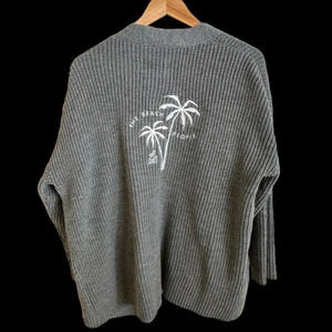 The Beach People size M/L Grey Open Front Cardigan Sweater Embroidered Gray Knit